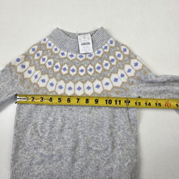 crewcuts Sweater Girls Small 6-7 Gray Fair Isle Mock Neck Merino Blend Metallic - Picture 7 of 11